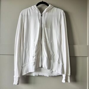 Gap Full Zip Hoodie Womens XL White Distressed Ribbed Trim Lightweight